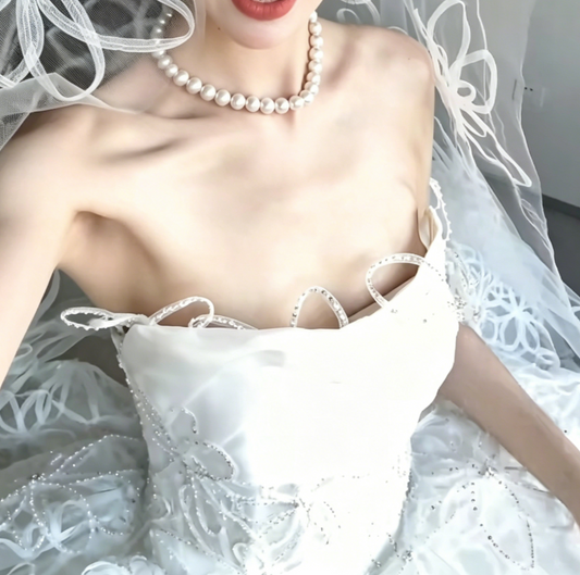 Charming Strapless Appliques Wedding Dress Sequins A-Line Bridal Dress GG6464