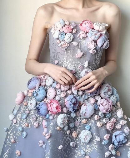 Dreamy Strapless Purple Prom Dress Appliques Sequins A-Line Evening Dress GG6465