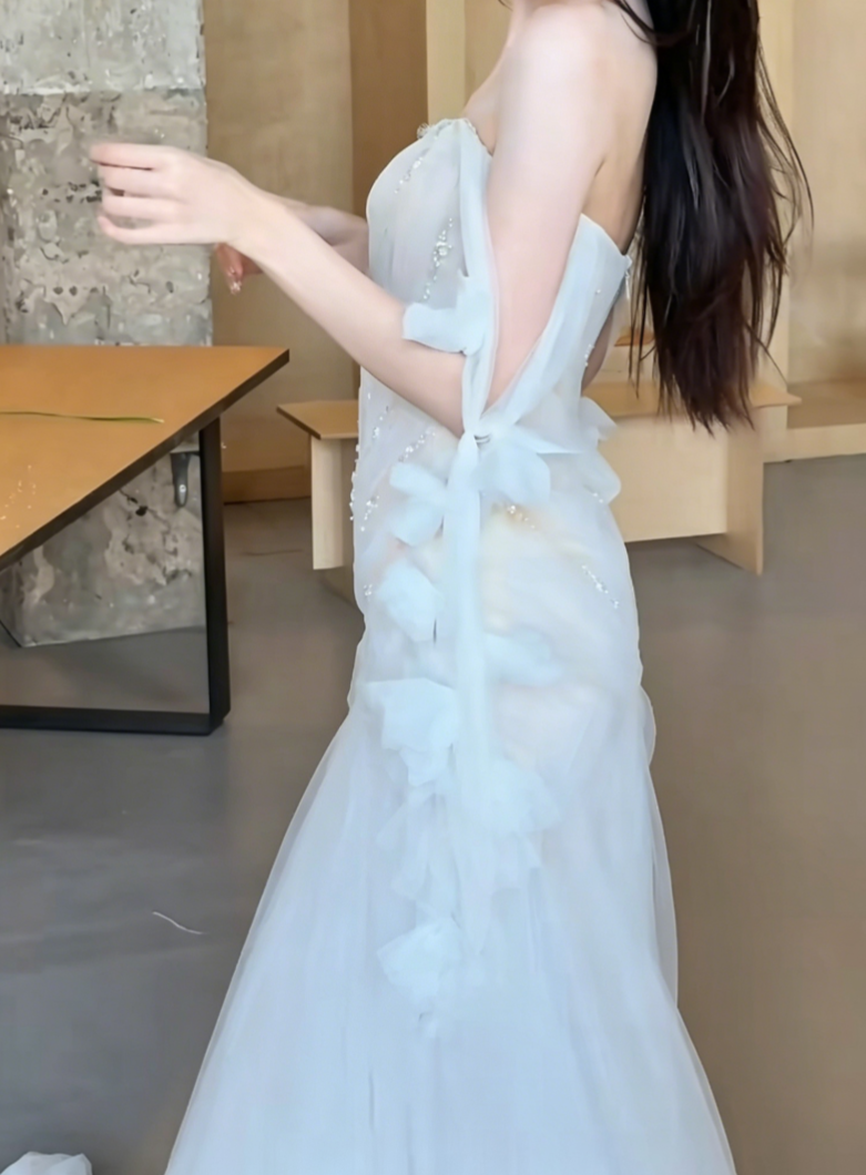 Dreamy Off-Shoulder Ivory Wedding Dress Beaded Applique Mermaid Bridal Dress GG6470