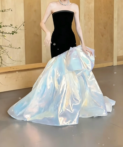 Ornate Black Strapless Prom Dress Long Bow Mermaid Evening Dress GG6474