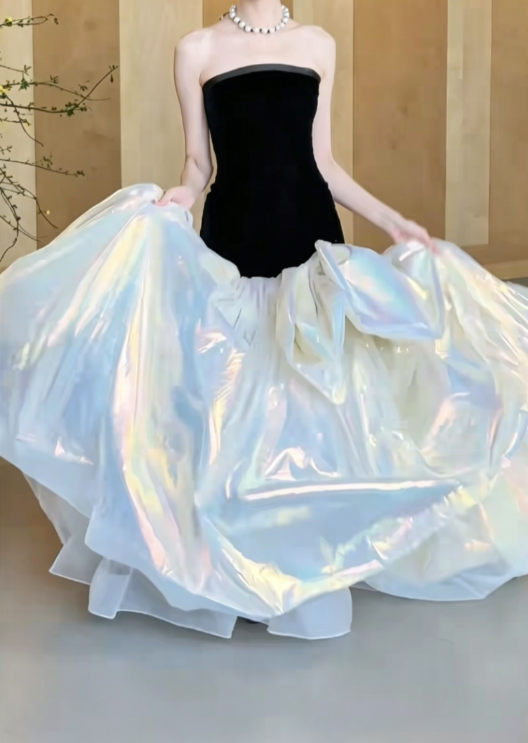 Ornate Black Strapless Prom Dress Long Bow Mermaid Evening Dress GG6474