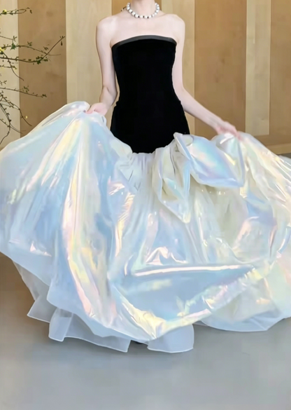 Ornate Black Strapless Prom Dress Long Bow Mermaid Evening Dress GG6474