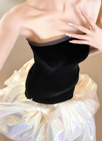 Ornate Black Strapless Prom Dress Long Bow Mermaid Evening Dress GG6474