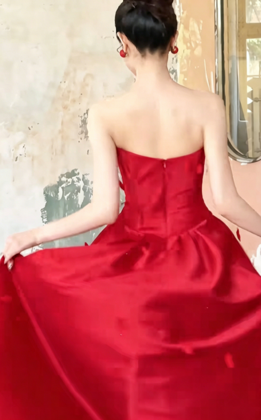 Sexy Strapless Red Prom Dress Feather A-Line Evening Dress GG6475