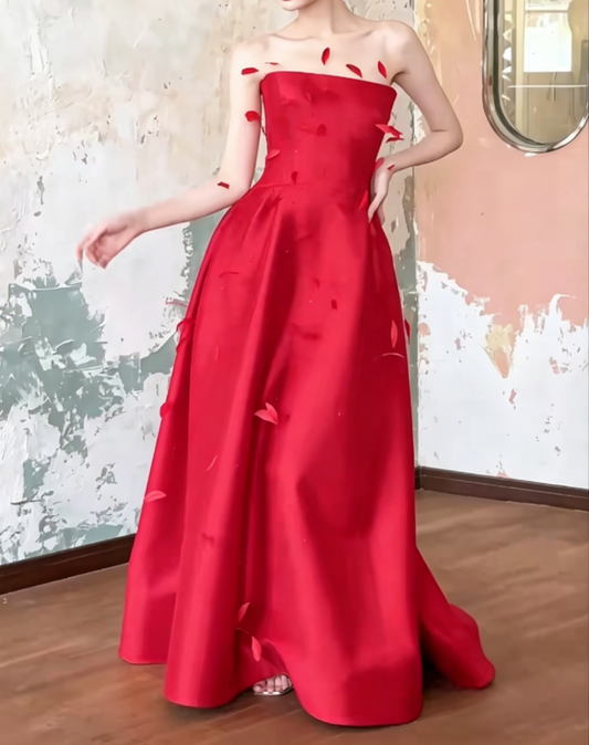 Sexy Strapless Red Prom Dress Feather A-Line Evening Dress GG6475