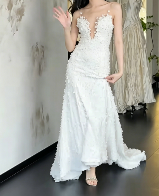 Ethereal Illusion Neck Wedding Dress Appliques Mermiad Bridal Dress GG6479