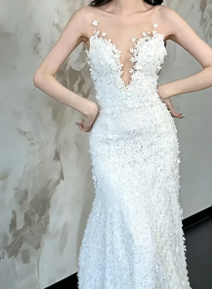 Ethereal Illusion Neck Wedding Dress Appliques Mermiad Bridal Dress GG6479