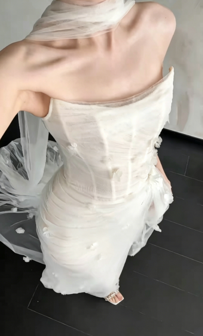 Glam Strapless Tulle Wedding Dress With Tulle Appliques Mermiad Bridal Dress GG6481
