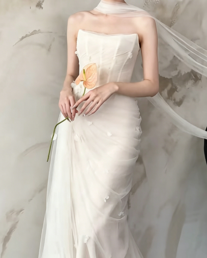 Glam Strapless Tulle Wedding Dress With Tulle Appliques Mermiad Bridal Dress GG6481