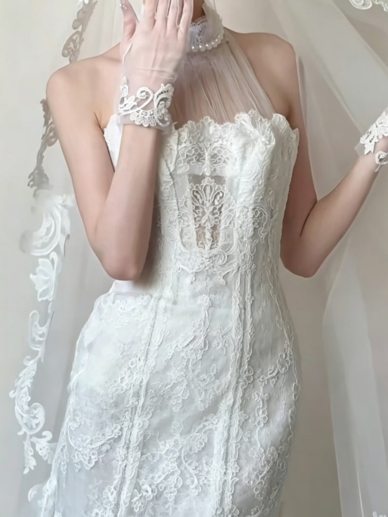 Graceful Halter Neck Wedding Dress Lace Tulle Mermiad Bridal Dress GG6494
