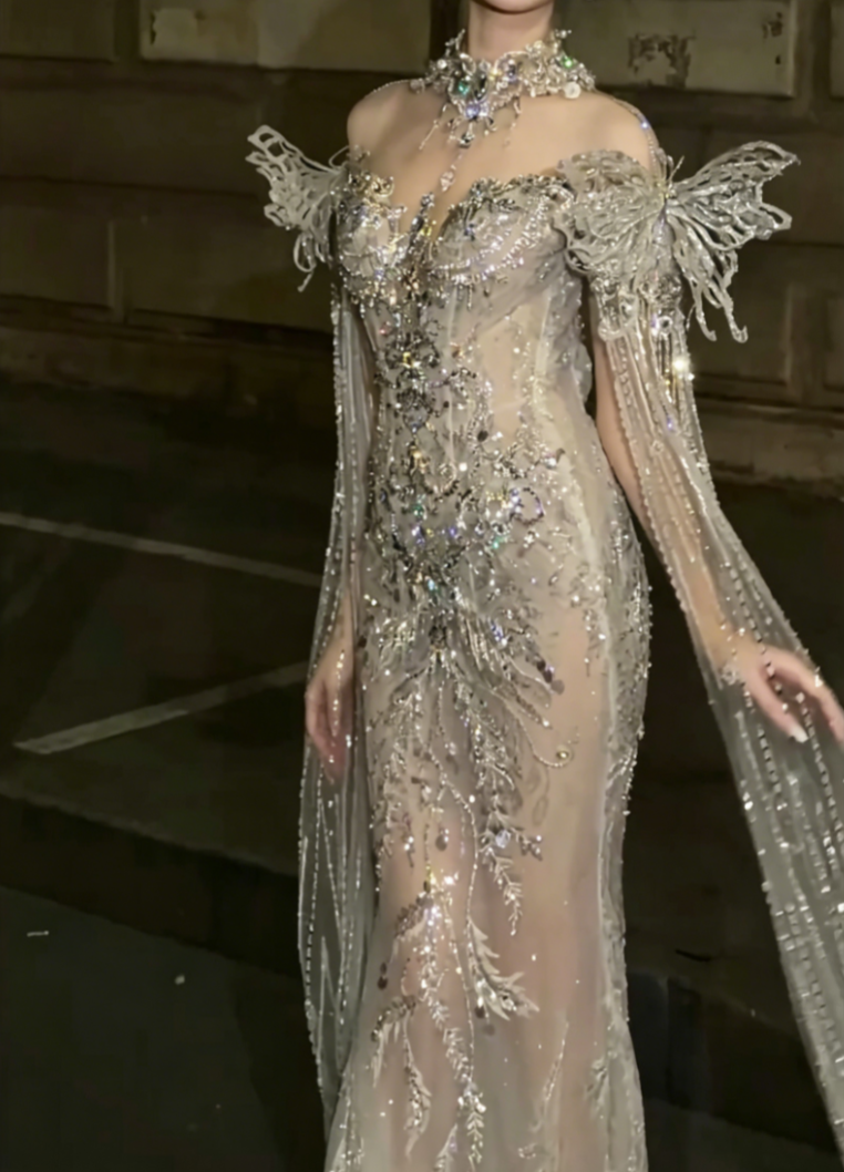 Luxurious Illusion Neck Beaded Wedding Dress Rhinestones Sequins Mermiad Bridal Dress GG6497