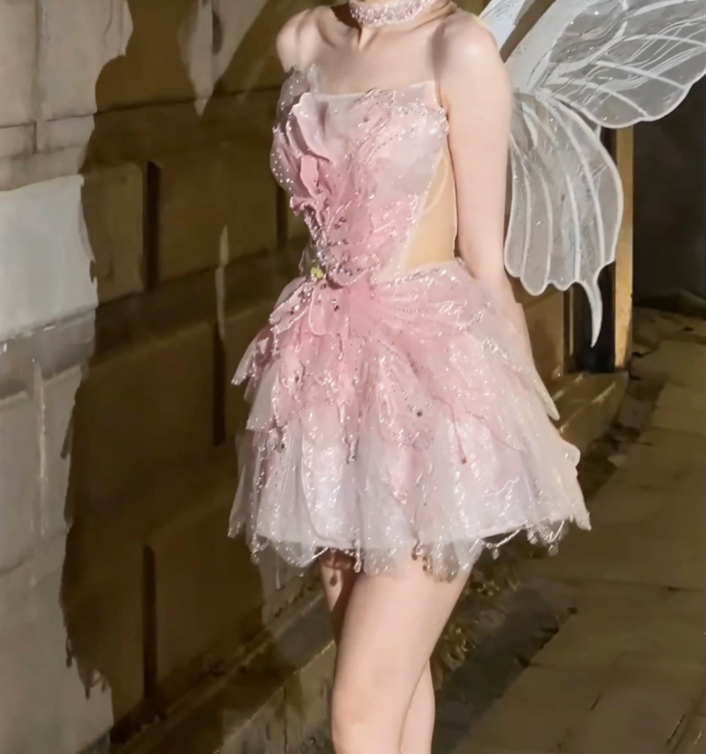 Adorable Strapless Pink Homecoming Dress Sequins Beaded A-Line Birthday Dress GG6499