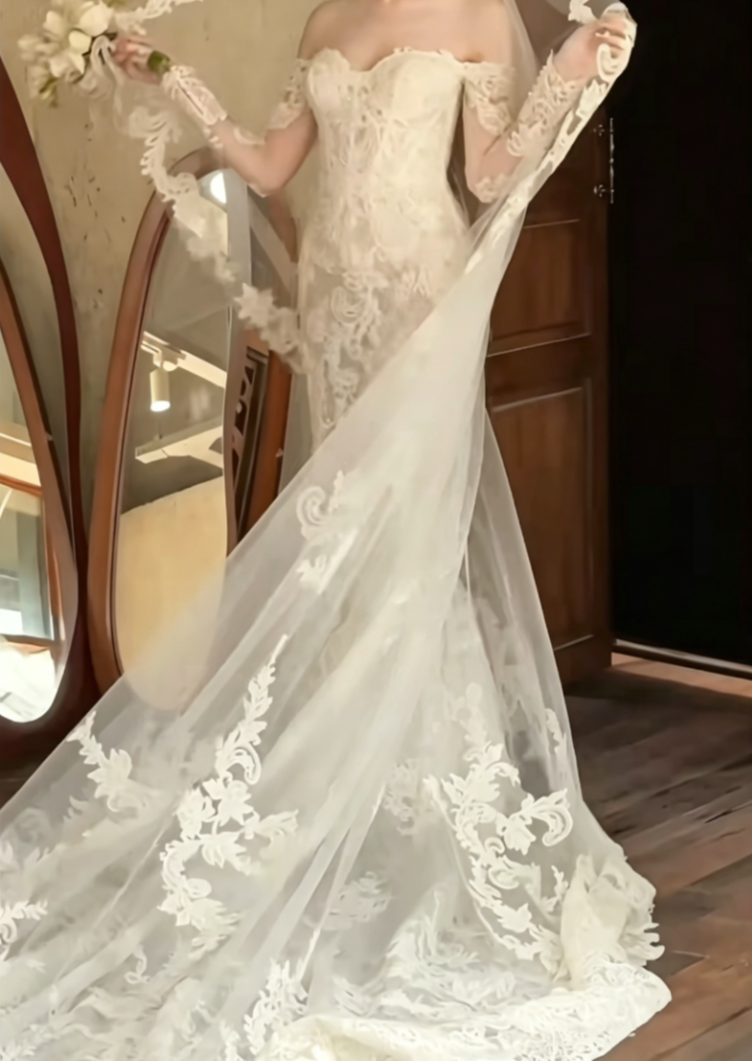 Chic Off-Shoulder Lace Wedding Dress Long Sleeve Mermiad Bridal Dress GG6512
