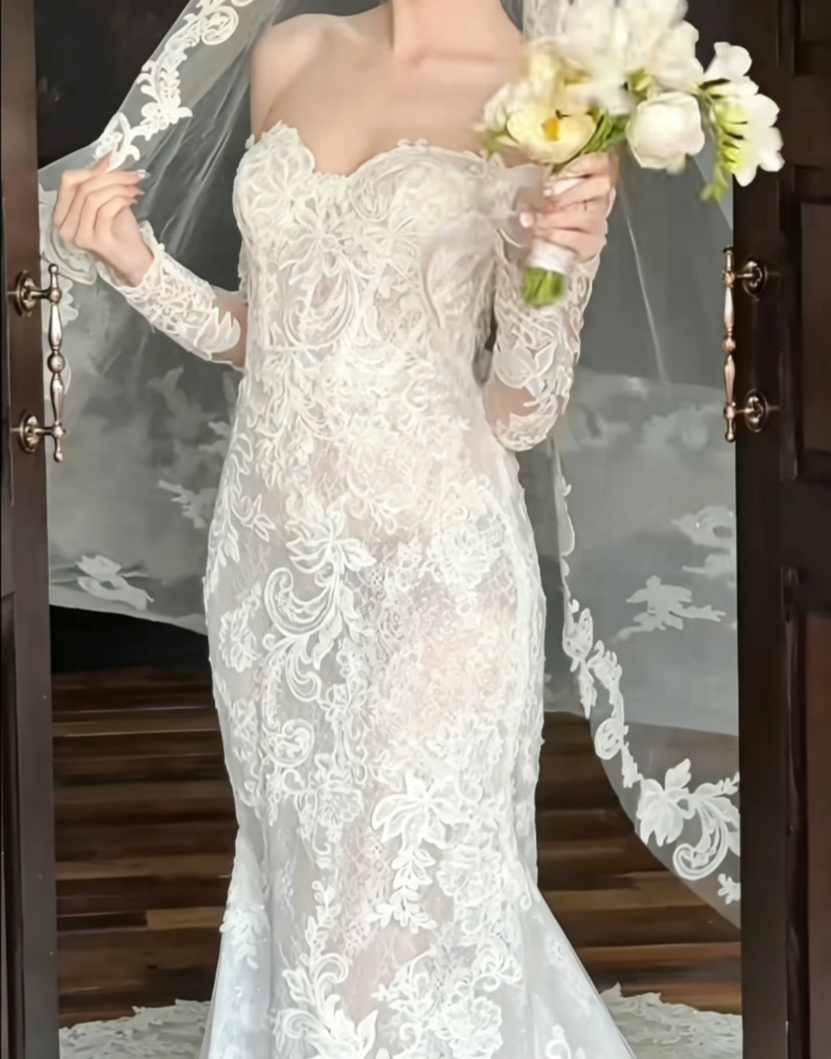 Chic Off-Shoulder Lace Wedding Dress Long Sleeve Mermiad Bridal Dress GG6512