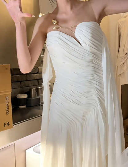 Flowy Off-Shoulder Prom Dress Ruched Mermaid Evening Dress GG6520