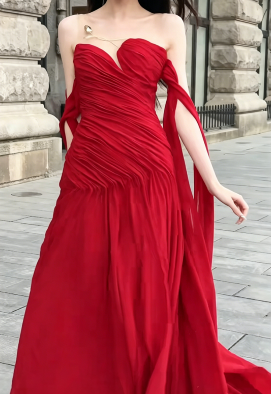 Flowy Off-Shoulder Prom Dress Ruched Mermaid Evening Dress GG6520