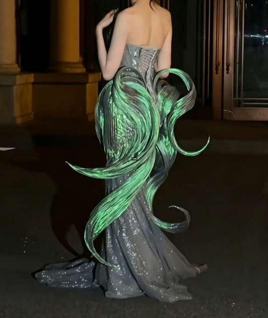 Dreamy Strapless Green Prom Dress Sequins Mermaid Evening Dress GG6525