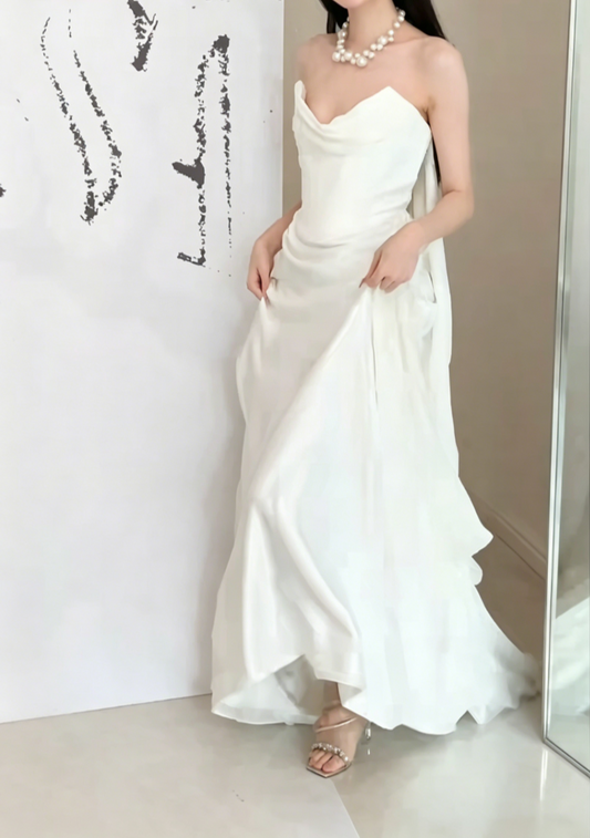 Graceful Strapless Ruched Wedding Dress Satin Mermiad Bridal Dress GG6528