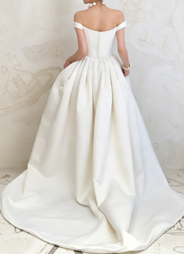 Classy Off-Shoulder Wedding Dress Satin A-Line Bridal Dress GG6529