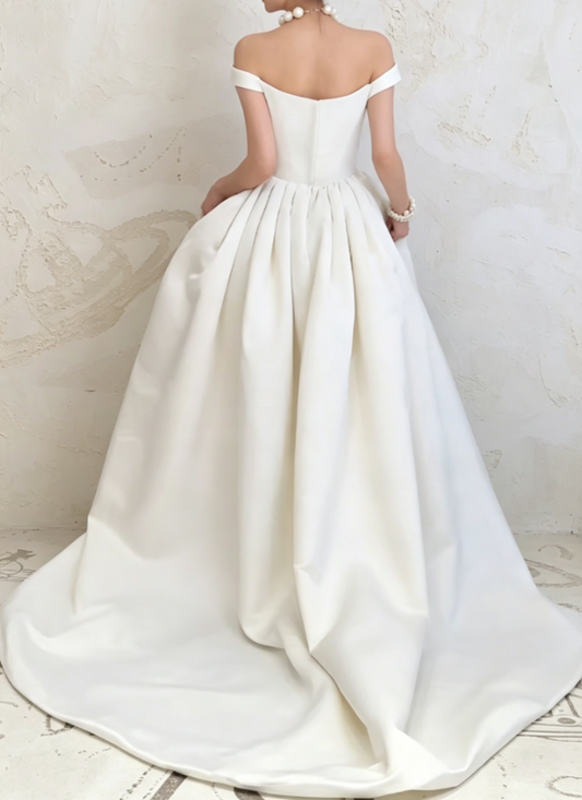 Classy Off-Shoulder Wedding Dress Satin A-Line Bridal Dress GG6529