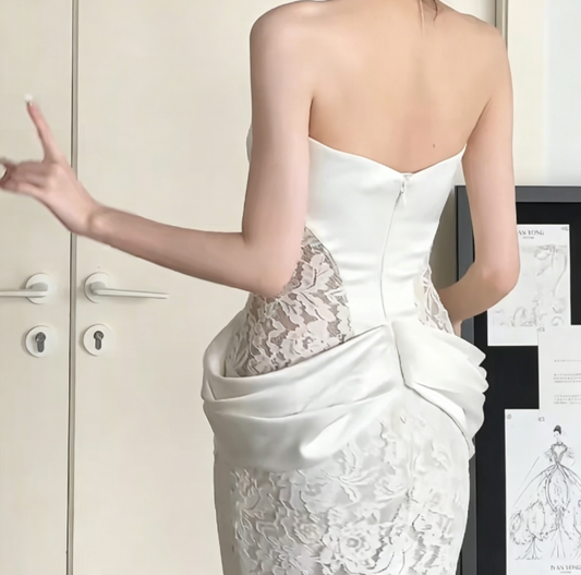 Unique Strapless Lace Wedding Dress Satin Mermiad Bridal Dress GG6531