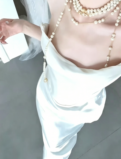 Chic Strapless Ruched Wedding Dress Satin Sheath Bridal Dress GG6534