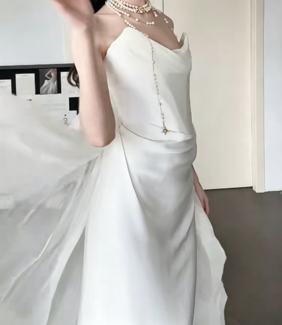 Chic Strapless Ruched Wedding Dress Satin Sheath Bridal Dress GG6534