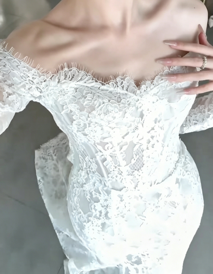 Ethereal Off-Shoulder Lace Wedding Dress Long Sleeve Mermiad Bridal Dress GG6535