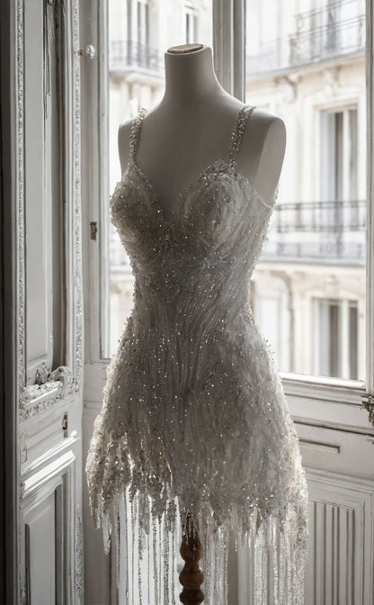 Glitter A Line Sweetheart Satin Beading Tassel Short Prom Dress,Homecoming Dress,Evening Dress GG653