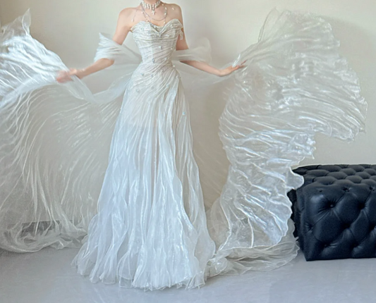 Glamorous Off-Shoulder Wedding Dress Sequins Pleated A-Line Bridal Dress GG6541