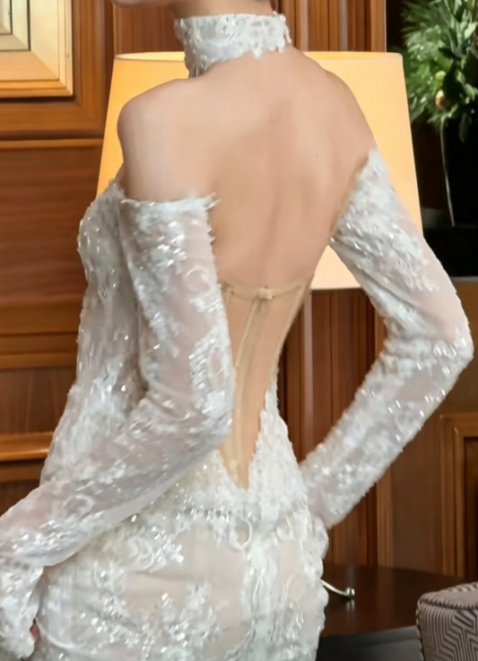 Classical Off-Shoulder Lace Wedding Dress Long Sleeve Sequins Mermiad Bridal Dress GG6542