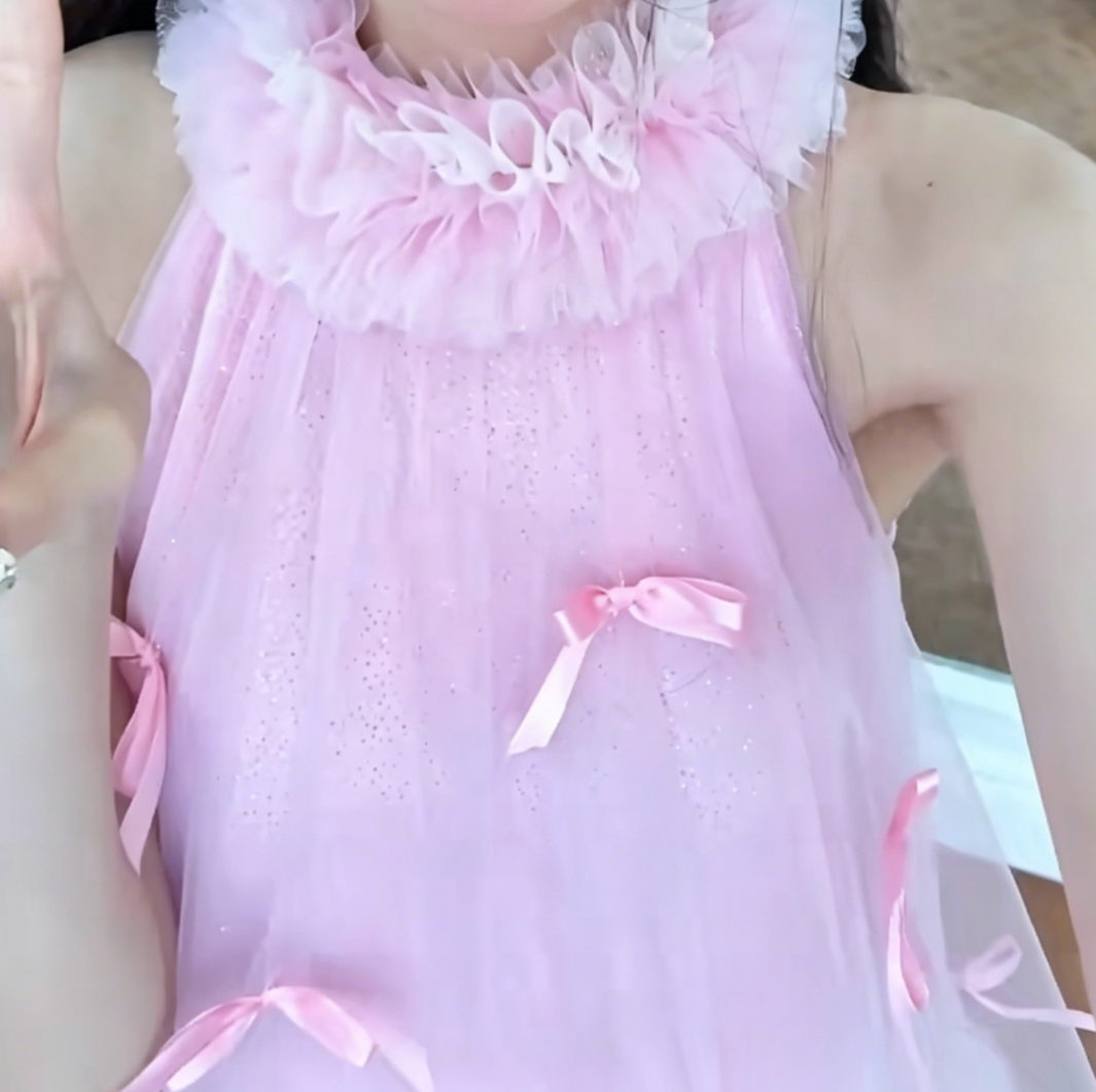Adorable Halter Neck Pink Homecoming Dress Bows Tulle A-Line Birthday Dress GG6548