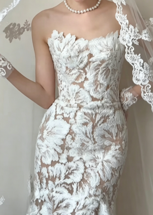 Attractive Floral Wedding Dress Appliques Mermiad Bridal Dress GG6561