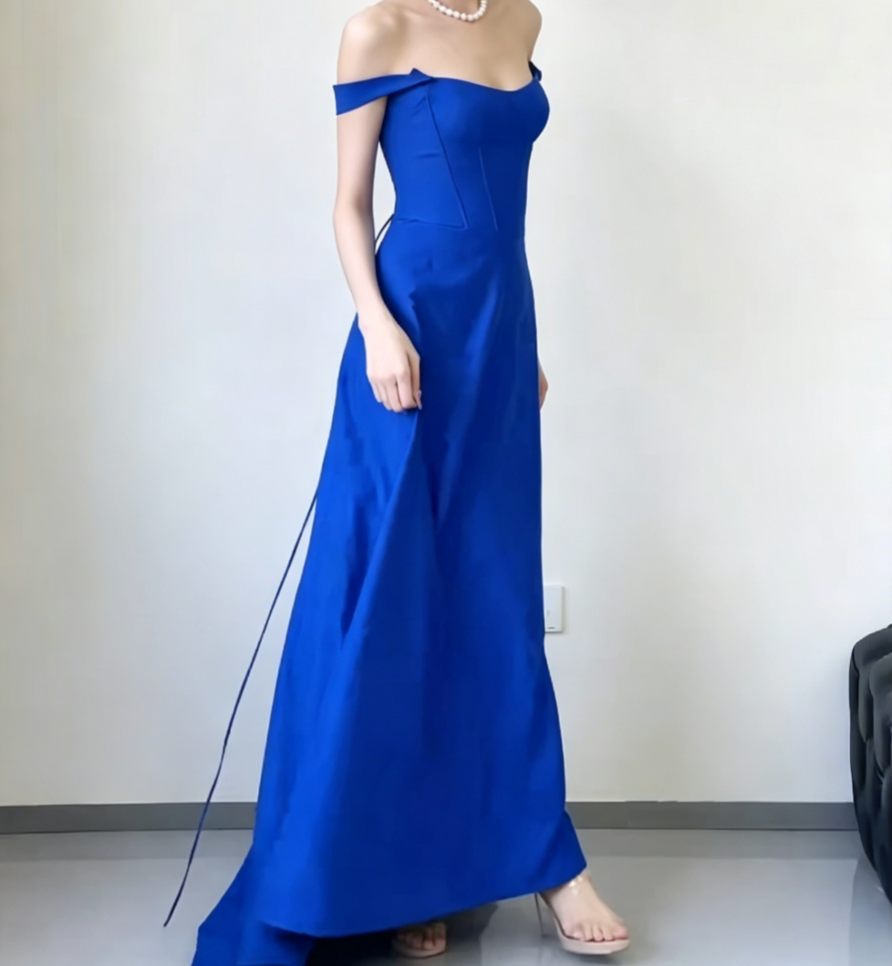 Simple Strapless Blue Prom Dress Long A-Line Evening Dress GG6563