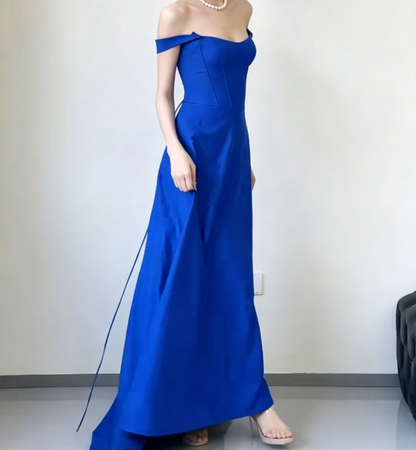 Simple Strapless Blue Prom Dress Long A-Line Evening Dress GG6563