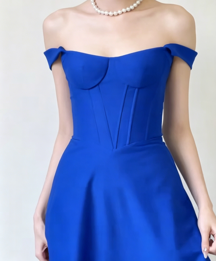 Simple Strapless Blue Prom Dress Long A-Line Evening Dress GG6563