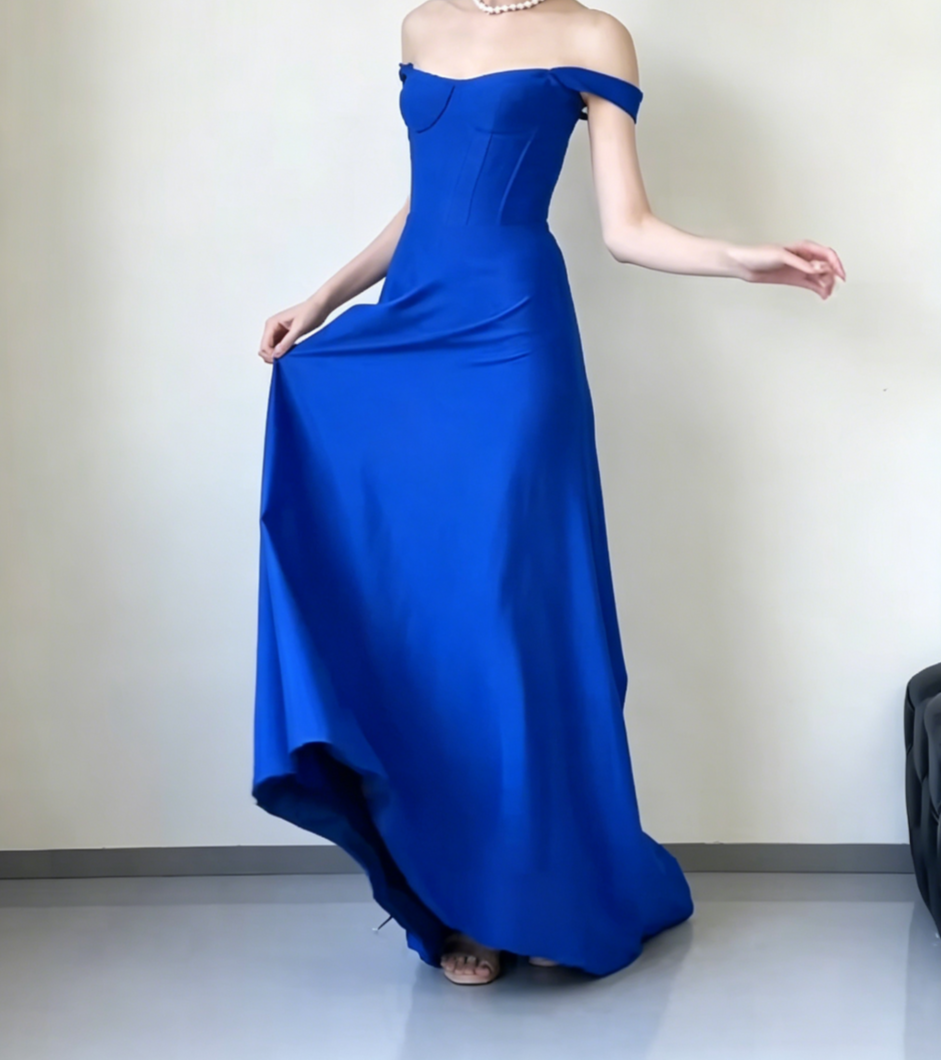Simple Strapless Blue Prom Dress Long A-Line Evening Dress GG6563