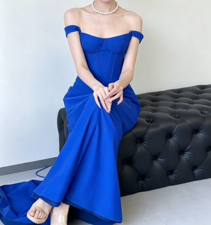 Simple Strapless Blue Prom Dress Long A-Line Evening Dress GG6563