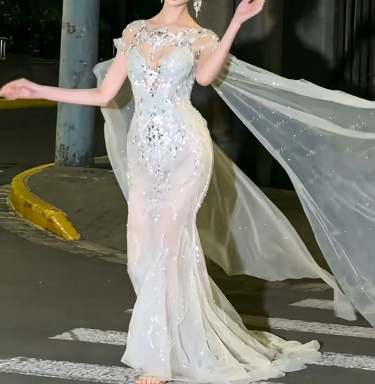 Charming Jewel Neck Wedding Dress Sequins Beaded Mermiad Bridal Dress GG6570