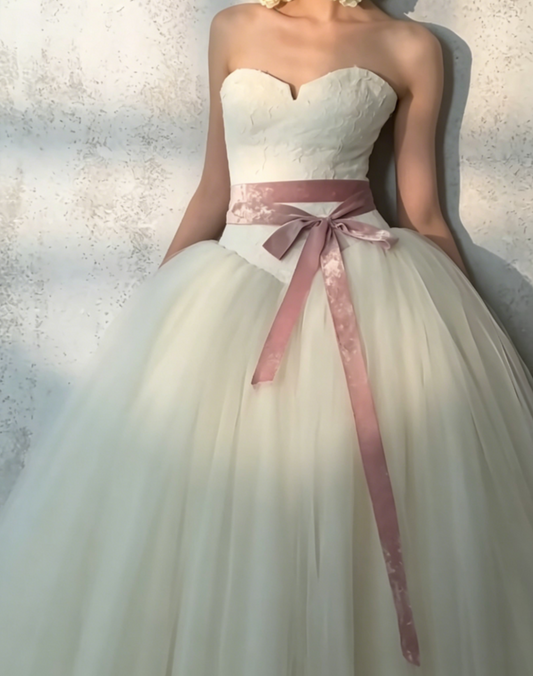Vintage Strapless Bodice Wedding Dress Long Tulle A-Line Bridal Dress GG6579