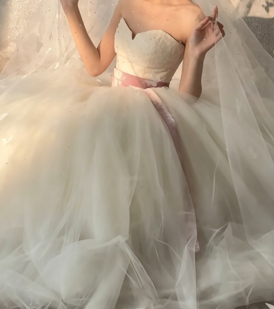 Vintage Strapless Bodice Wedding Dress Long Tulle A-Line Bridal Dress GG6579