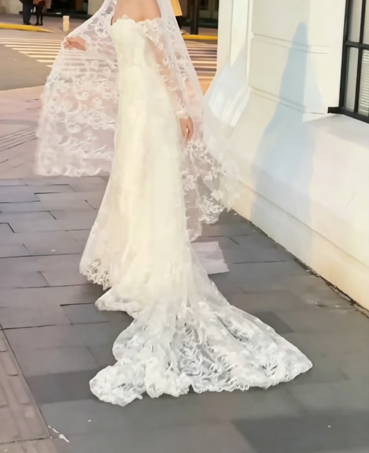 Attractive Off-Shoulder Lace Wedding Dress Long Sleeve Mermaid Bridal Dress GG6582