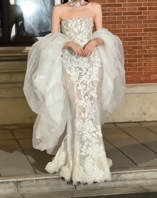 Glam Strapless Lace Wedding Dress Sequins Mermiad Bridal Dress GG6585