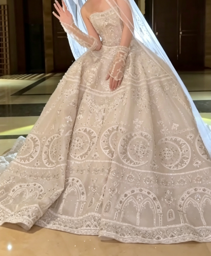 Ornate Off-Shoulder Wedding Dress Beaded A-Line Bridal Dress GG6592