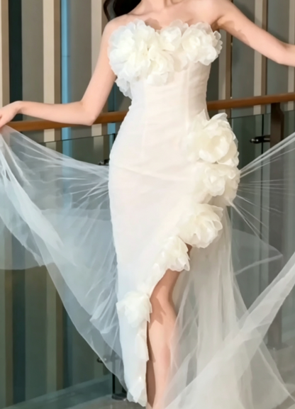 Playful Strapless Homecoming Dress Ruffles Floral Sheath Birthday Dress GG6594