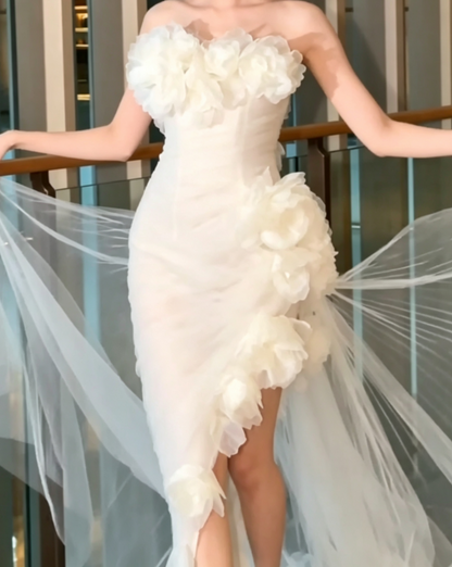 Playful Strapless Homecoming Dress Ruffles Floral Sheath Birthday Dress GG6594