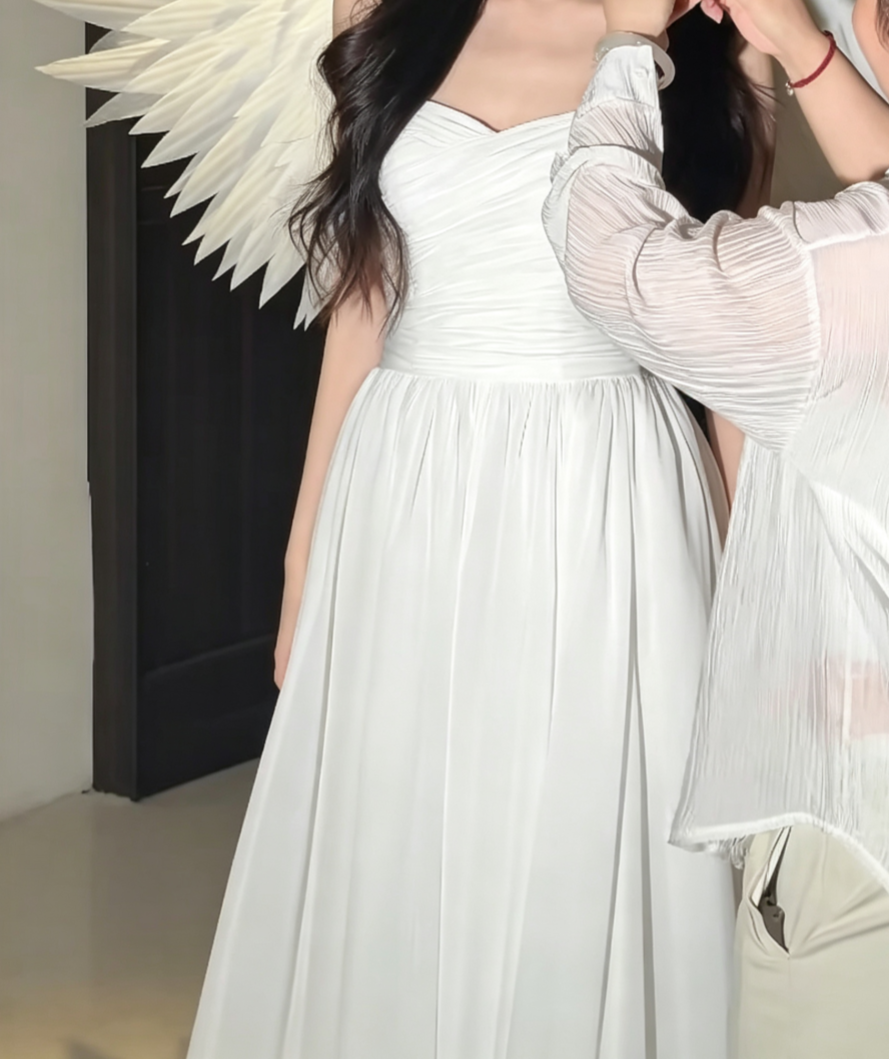 Flowy Sweetheart Neck Wedding Dress Pleated A-Line Bridal Dress GG6604