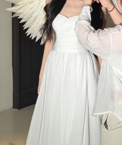 Flowy Sweetheart Neck Wedding Dress Pleated A-Line Bridal Dress GG6604