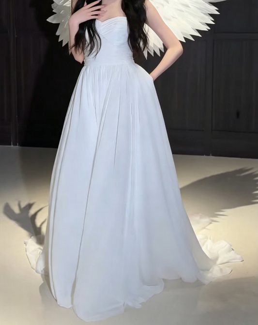 Flowy Sweetheart Neck Wedding Dress Pleated A-Line Bridal Dress GG6604