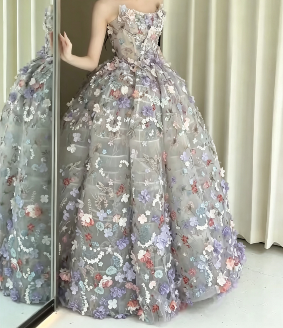 Glam Strapless Appliques Prom Dress Purple Sequins A-Line Evening Dress GG6610